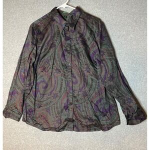 Lauren Ralph Lauren Shirt Womens 1X‎ Paisley Purple Green Button Up Cotton
